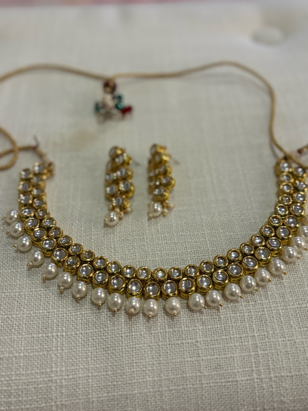 Gold Kundan Pearl Choker Necklace Set - Elegant Women's Jewelry